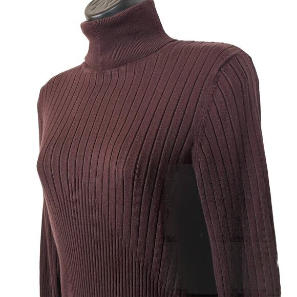 Brown Turtleneck Sweater Ribbed Bamboo Traders Women's Size Medium Retro Preppy - Picture 5 of 10